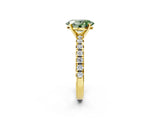 Yellow gold Fancy Green Oval Cut Diamond Solitaire Pavé Engagement Ring with Round Band and Prong Setting_64