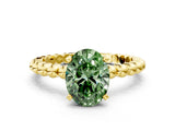 Yellow gold Fancy Green Oval Cut Diamond Solitaire Ring with Beaded Band and Prong Setting_295