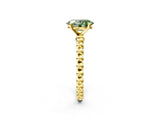 Yellow gold Fancy Green Oval Cut Diamond Solitaire Ring with Beaded Band and Prong Setting_297