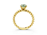 Yellow gold Fancy Green Oval Cut Diamond Solitaire Ring with Beaded Band and Prong Setting_298