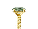 Yellow gold Fancy Green Oval Cut Diamond Solitaire Ring with Beaded Band and Prong Setting_300