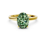 Yellow gold Fancy Green Oval Cut Diamond Solitaire Ring with Classic Band and Four-Prong Setting_12