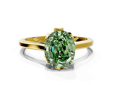Yellow gold Fancy Green Oval Cut Diamond Solitaire Ring with Flower Prong Setting and Classic Band_36