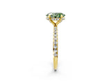 Yellow gold Fancy Green Oval Cut Diamond Solitaire Ring with Four-Prong Setting and Pavé Band_5
