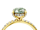 Yellow gold Fancy Green Oval Cut Diamond Solitaire Ring with Four-Prong Setting and Pavé Band_7