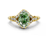 Yellow gold Fancy Green Oval Cut Diamond Solitaire Ring with Hidden Halo and Pavé Band_27