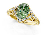 Yellow gold Fancy Green Oval Cut Diamond Solitaire Ring with Hidden Halo and Pavé Band_28