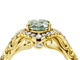 Yellow gold Fancy Green Oval Cut Diamond Solitaire Ring with Hidden Halo and Pavé Band_31