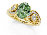 Yellow gold Fancy Green Oval Cut Diamond Solitaire Ring with Milgrain Pavé Band and Four-Prong Setting_168