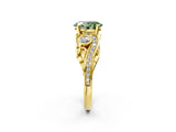 Yellow gold Fancy Green Oval Cut Diamond Solitaire Ring with Milgrain Pavé Band and Four-Prong Setting_169