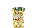 Yellow gold Fancy Green Oval Cut Diamond Solitaire Ring with Milgrain Pavé Band and Four-Prong Setting_172