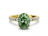Yellow gold Fancy Green Oval Cut Diamond Solitaire Ring with Pavé Band and Four-Prong Setting_58