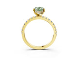 Yellow gold Fancy Green Oval Cut Diamond Solitaire Ring with Pavé Band and Four-Prong Setting_61