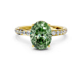 Yellow gold Fancy Green Oval Cut Diamond Solitaire Ring with Pavé Band and Hidden Halo_15