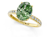 Yellow gold Fancy Green Oval Cut Diamond Solitaire Ring with Pavé Band and Hidden Halo_16
