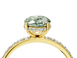 Yellow gold Fancy Green Oval Cut Diamond Solitaire Ring with Pavé Band and Hidden Halo_19