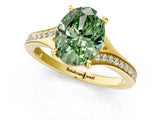 Yellow gold Fancy Green Oval Cut Diamond Solitaire Ring with Pavé Band and Prong Setting_13