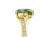 Yellow gold Fancy Green Oval Cut Diamond Solitaire Ring with Pavé Band and Prong Setting_17