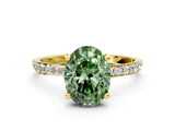 Yellow gold Fancy Green Oval Cut Diamond Solitaire Ring with Pave Band and Four Prong Setting_93