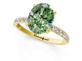 Yellow gold Fancy Green Oval Cut Diamond Solitaire Ring with Pave Band and Four Prong Setting_94