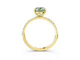 Yellow gold Fancy Green Oval Cut Diamond Solitaire Ring with Pave Band and Four Prong Setting_96