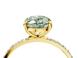 Yellow gold Fancy Green Oval Cut Diamond Solitaire Ring with Pave Band and Four Prong Setting_97