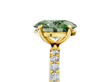 Yellow gold Fancy Green Oval Cut Diamond Solitaire Ring with Pave Band and Four Prong Setting_98