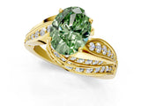 Yellow gold Fancy Green Oval Cut Diamond Solitaire Ring with Prong Setting and Twisted Pavé Band_1