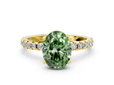 Yellow gold Fancy Green Oval Cut Diamond Solitaire Ring with Round  Pavé Band and Four-Prong Setting_36