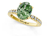 Yellow gold Fancy Green Oval Cut Diamond Solitaire Ring with Round  Pavé Band and Four-Prong Setting_37