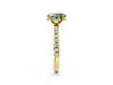 Yellow gold Fancy Green Oval Cut Diamond Solitaire Ring with Round  Pavé Band and Four-Prong Setting_38