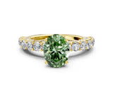 Yellow gold Fancy Green Oval Cut Diamond Solitaire Ring with Shared Prong Pavé Band and Four-Prong Setting_58