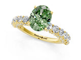 Yellow gold Fancy Green Oval Cut Diamond Solitaire Ring with Shared Prong Pavé Band and Four-Prong Setting_59