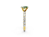 Yellow gold Fancy Green Oval Cut Diamond Solitaire Ring with Shared Prong Pavé Band and Four-Prong Setting_60