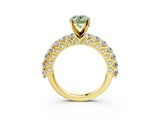 Yellow gold Fancy Green Oval Cut Diamond Solitaire Ring with Shared Prong Pavé Band and Four-Prong Setting_61