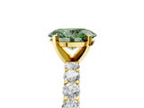 Yellow gold Fancy Green Oval Cut Diamond Solitaire Ring with Shared Prong Pavé Band and Four-Prong Setting_63
