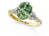 Yellow gold Fancy Green Oval Cut Diamond Solitaire Ring with Side Stones and Four-Prong Setting_50
