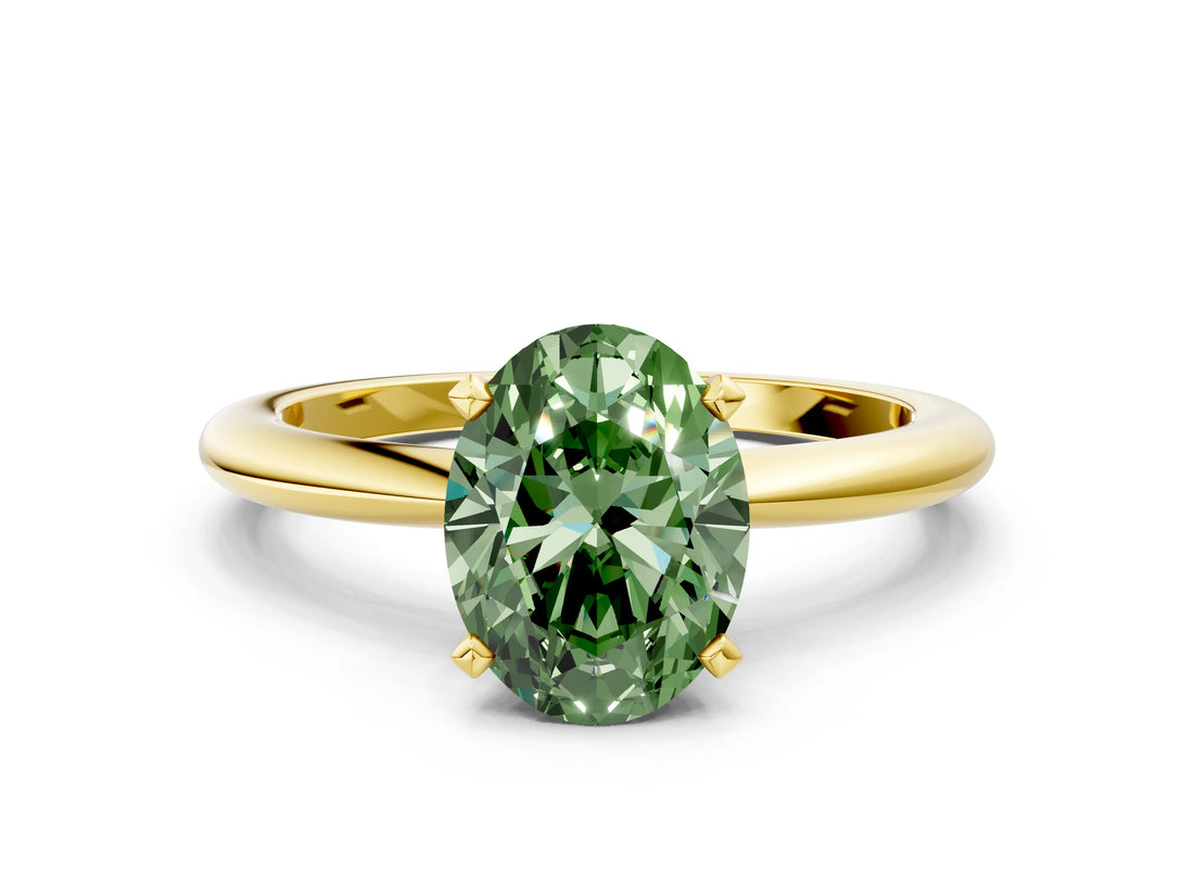 Yellow gold Fancy Green Oval Cut Diamond Solitaire Ring with Six-Prong Setting and Classic Band_263
