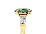 Yellow gold Fancy Green Oval  Cut Diamond Solitaire Ring with Tapered Baguette Accents and Four-Prong Setting_82