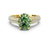 Yellow gold Fancy Green Oval Cut Diamond Solitaire Ring with Three-Row Pavé Band and Four-Prong Setting_37