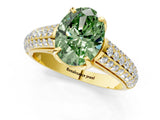 Yellow gold Fancy Green Oval Cut Diamond Solitaire Ring with Three-Row Pavé Band and Four-Prong Setting_38