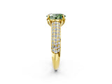 Yellow gold Fancy Green Oval Cut Diamond Solitaire Ring with Three-Row Pavé Band and Four-Prong Setting_39