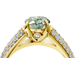 Yellow gold Fancy Green Oval Cut Diamond Solitaire Ring with Three-Row Pavé Band and Four-Prong Setting_41