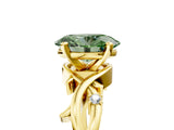Yellow gold Fancy Green Oval Cut Diamond Solitaire Ring with Twisted Band and Prong Setting_223