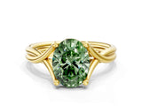 Yellow gold Fancy Green Oval Cut Diamond Solitaire Twist Band Prong Setting Ring_79