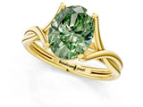 Yellow gold Fancy Green Oval Cut Diamond Solitaire Twist Band Prong Setting Ring_80