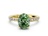 Yellow gold Fancy Green Oval  Cut Diamond Solitaire with Pave Band and Four-Prong Setting 1
