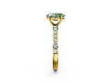 Yellow gold Fancy Green Oval  Cut Diamond Solitaire with Pave Band and Four-Prong Setting 3
