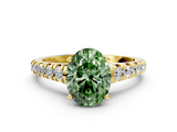 Yellow gold Fancy Green Oval  Cut Diamond Solitaire with Pave Band and Four-Prong Setting_152