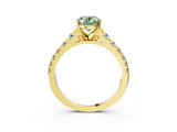 Yellow gold Fancy Green Oval  Cut Diamond Solitaire with Pave Band and Four-Prong Setting_155